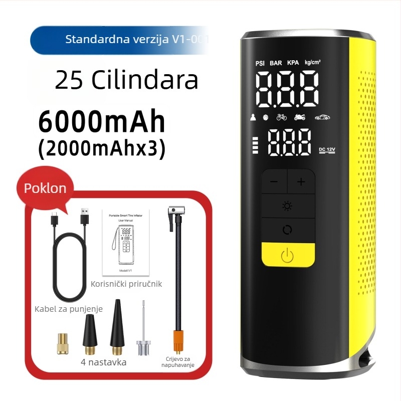 Bežična pumpa za zrak u automobilu, prijenosna visokoučinkovita pumpa za gume, visoki tlak, USB napajanje, LED svjetlo, automatsko isključivanje