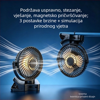 USB klips stolni ventilator s magnetskom noćnom lampom, kompaktni 4-u-1