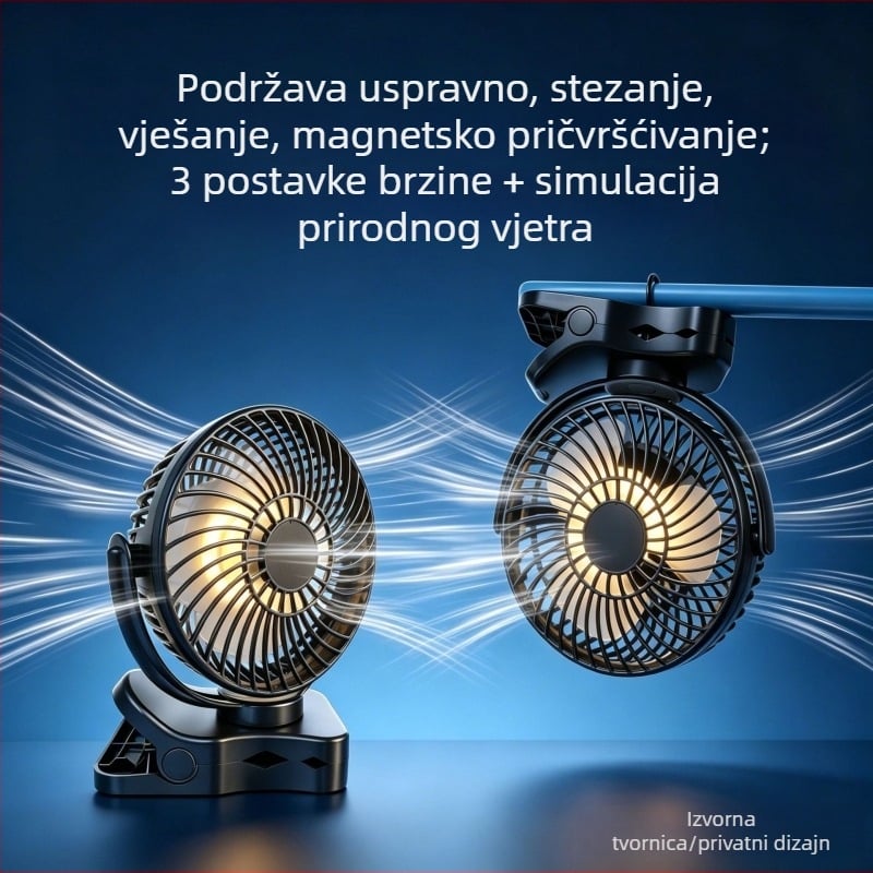 USB klips stolni ventilator s magnetskom noćnom lampom, kompaktni 4-u-1