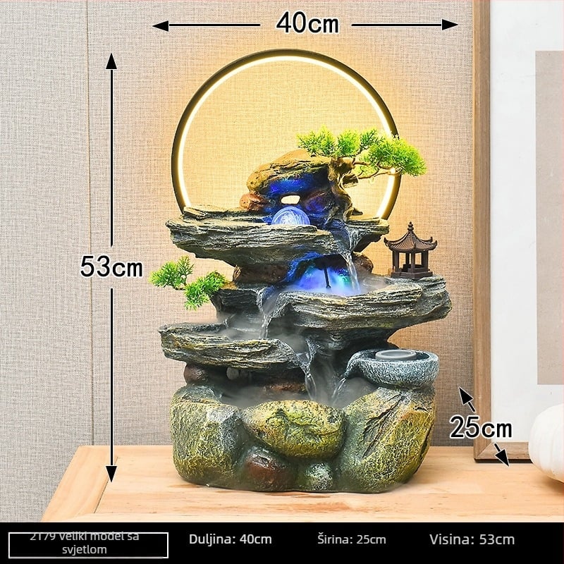 Stolna fontana s kamenom pejzažom i tekućom vodom, Feng Shui kotač
