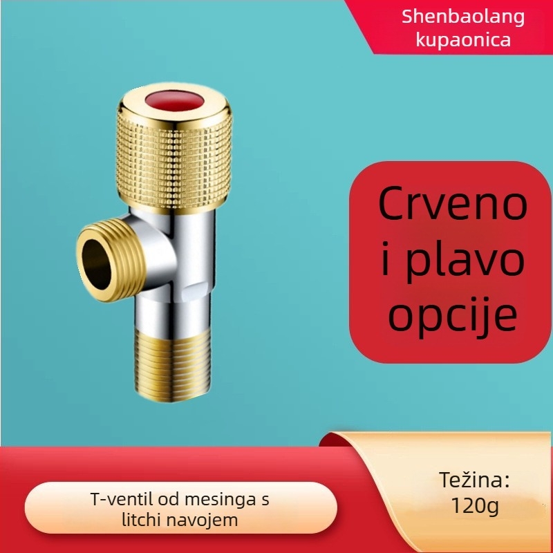 Kutni ventil od 304 nehrđajućeg čelika sa bakrenim jezgrom, 1/2 inča, za toplu i hladnu vodu, za WC i bojler.