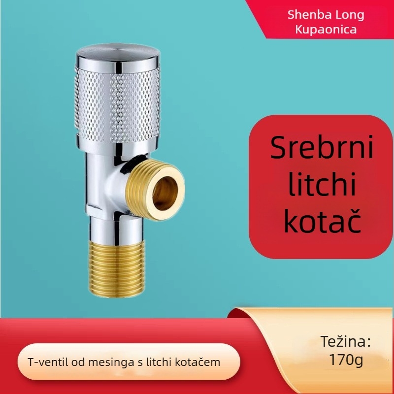 Kutni ventil od 304 nehrđajućeg čelika sa bakrenim jezgrom, 1/2 inča, za toplu i hladnu vodu, za WC i bojler.