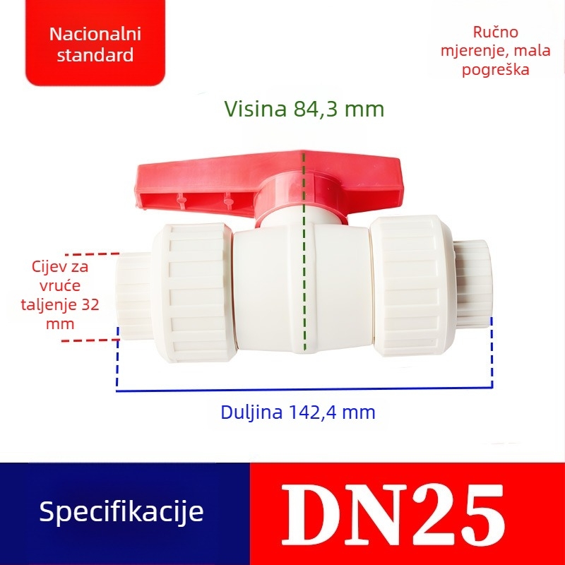 PPR kuglasta ventila, plastična, spoj klizno, toplinska zavarivanje, veličine 1/2 i 3/4