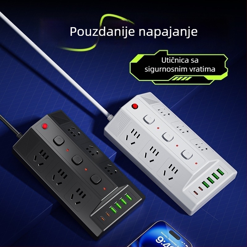 Višestruka USB utičnica s 4 USB portova i 2 Type-C porta, stolni produžni kabel za dom i ured