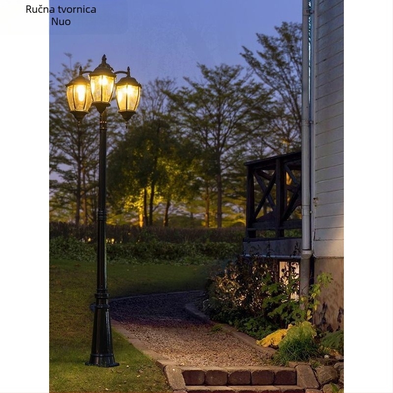 Aluminijska vanjska svjetiljka u europskom stilu za dvorište, vrt ili park, visok stup, retro vodootporna vanjska rasvjeta