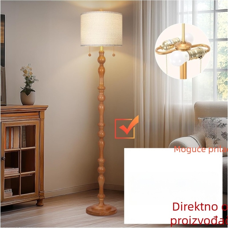 Podna lampa u vintage stilu, masivno drvo, wabi-sabi, francusko-američki retro, vrhunski izgled za dnevni boravak ili spavaću sobu