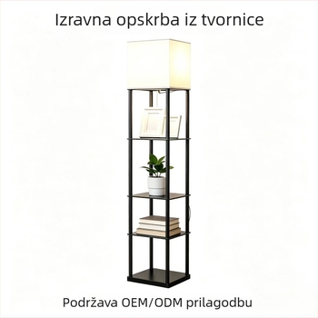 Trostruka podna svjetiljka s integriranim regalom za pohranu – pogodna za dnevni boravak