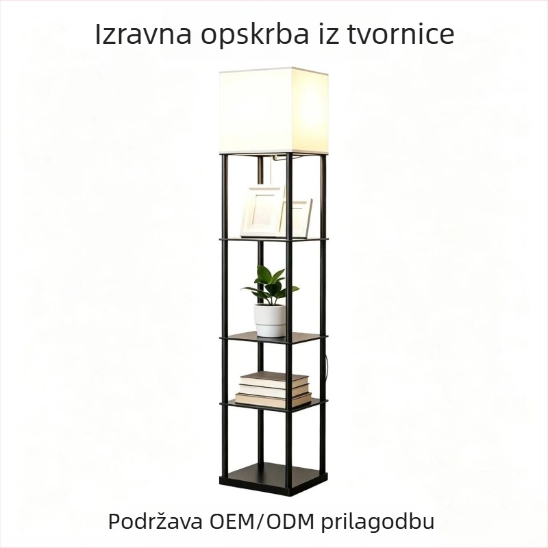 Trostruka podna svjetiljka s integriranim regalom za pohranu – pogodna za dnevni boravak