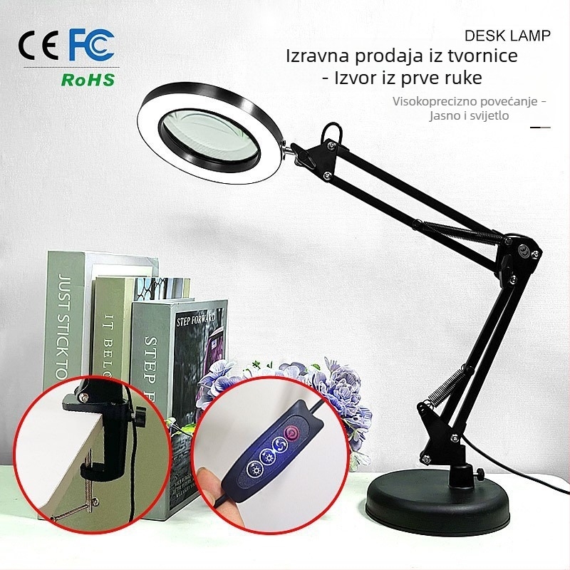 LED lampica s povećalom za popravke – stolna svjetiljka s klipom, zaštita očiju, USB napajanje