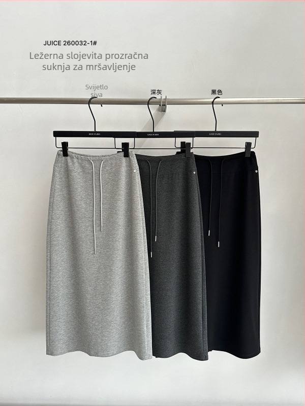 JUICE 2026 ljetna A-linijska midi suknja za žene s vezicom, pamuk, udobna, 260032-1