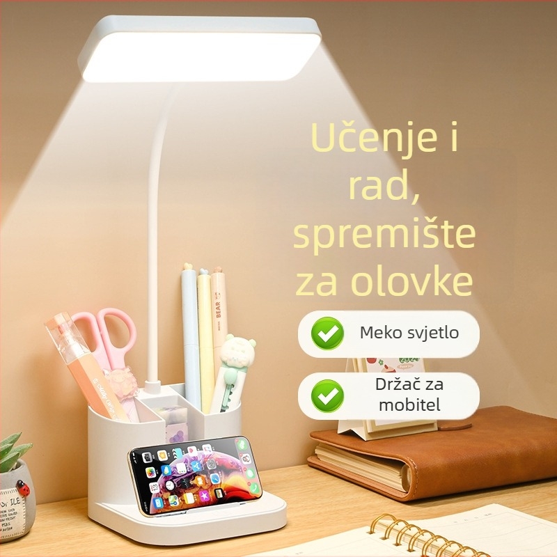 LED stolna lampa za zaštitu vida, kompaktna punjiva lampa za učenje, za studentski dom i spavaću sobu, lampica za čitanje s dodirnim upravljanjem