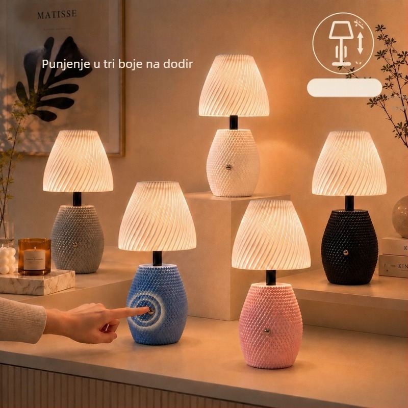 Prijenosna stolna lampa s noćnim svjetlom, stil macaron, nordijski dekorativni ambijentalni svjetlosni komad za učenje i spavaću sobu, LED noćna lampica pored kreveta