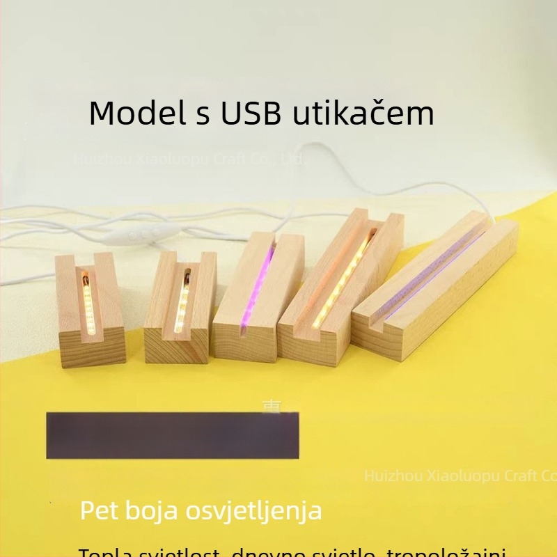 LED noćna lampica s drvenom bazom — DIY drveni ukras s akrilnim pločicama, USB napajanje, moderni minimalistički dizajn