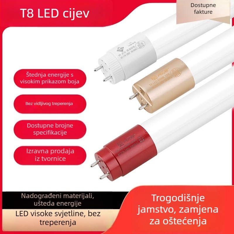 T8 staklena LED cijev, duljina 1,2 m, 50 W, 1600 lm, energetska ušteda, visoka svjetlina, komplet