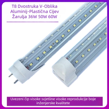 LED dvostruko redni T8 V-oblika cijev za reklamne kutije, 36W, 85-265V, duljina 1.2 m, aluminijsko kućište, 180° snop svjetla