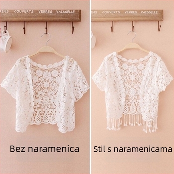 Ženski ljetni pleteni kardigan-šal, kratki model, proziran dizajn, vanjski sloj za vjenčanicu