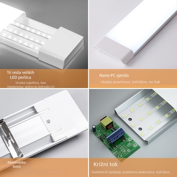 LED svjetlo s trostranom zaštitom i pročišćavanjem, 60/80 W dnevna svjetlost, nosač, ultrajasan kvadratni LED trak 1,2 m za ured