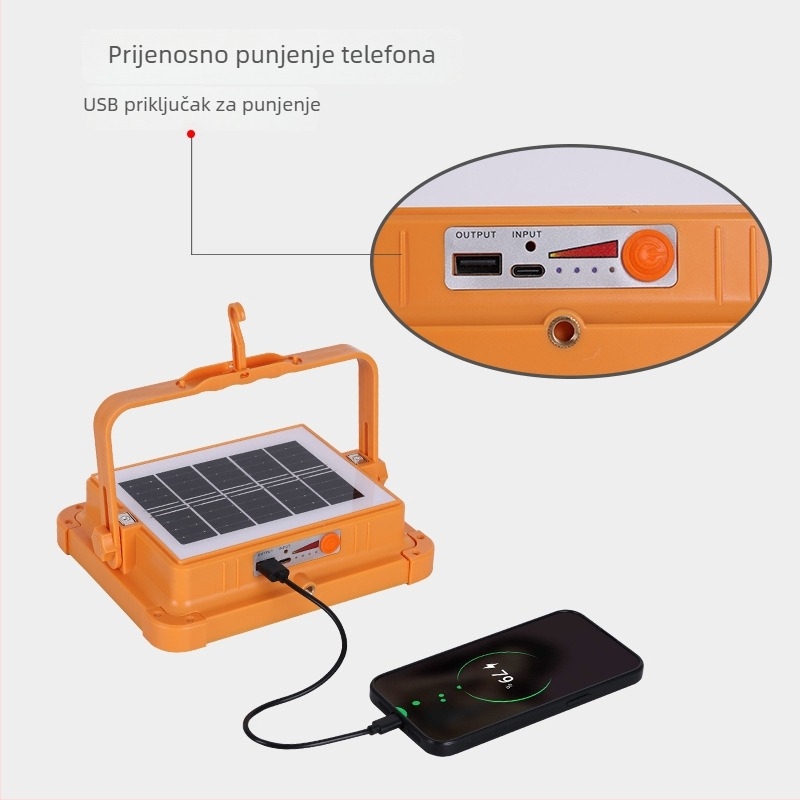 Solarni LED reflektor za vanjsku upotrebu, nužne situacije, kampiranje i kućnu upotrebu, IP66, ultra-jako svjetlo
