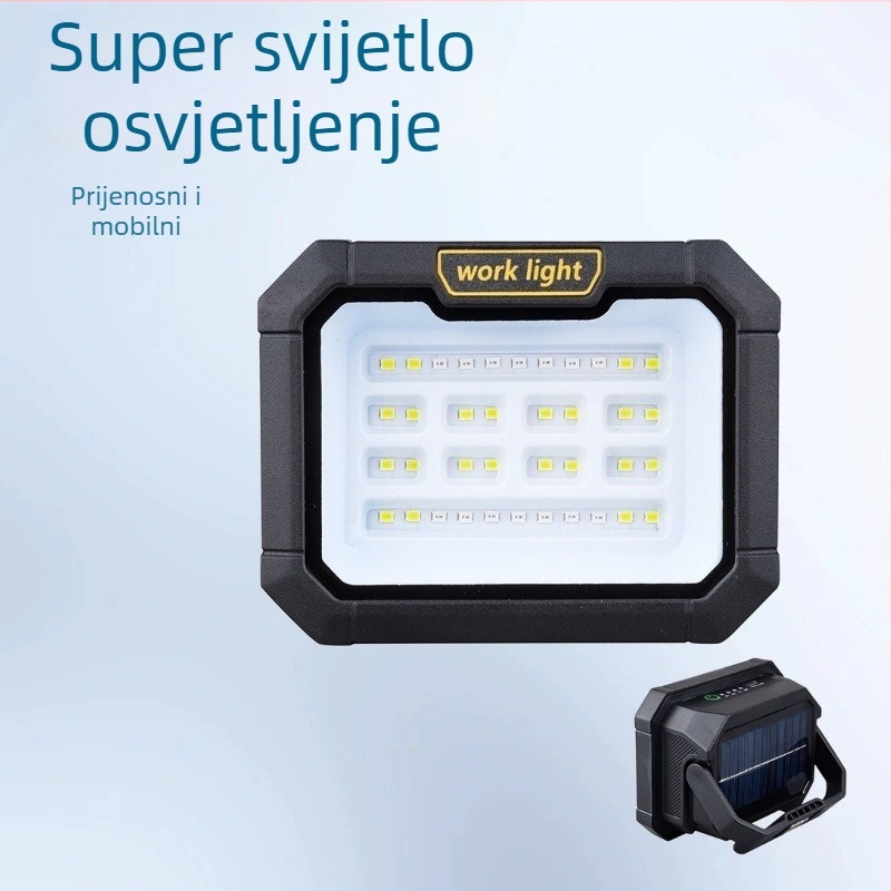 Solarna LED radna svjetiljka, prijenosna za vanjske gradilišta, kampiranje i hitno osvjetljenje