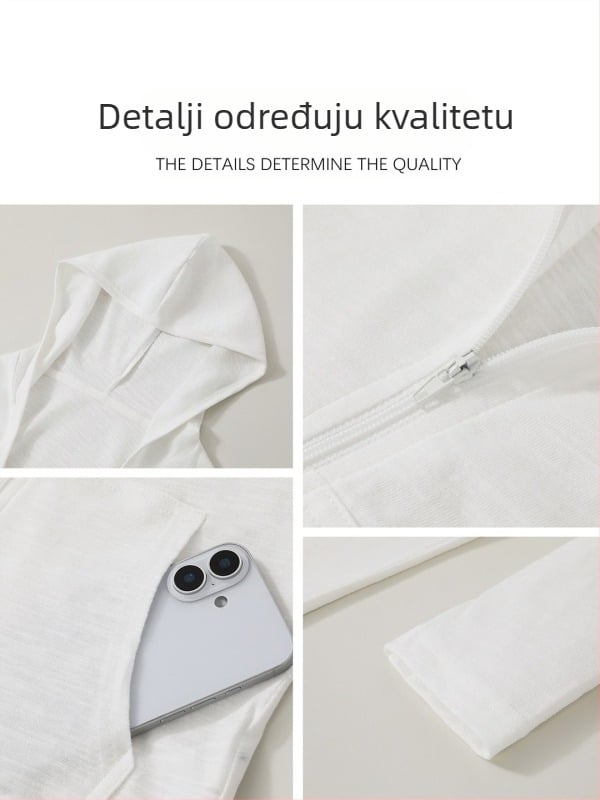 Bijela ženska lagana jakna s UV zaštitom, vanjski sloj u stilu kardigana za rano proljeće