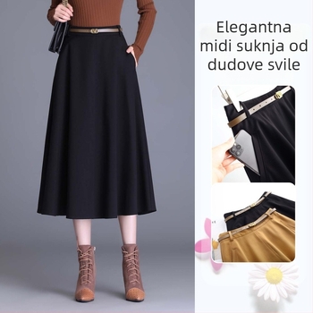 Ženska A-linijska midi suknja od mulberijske svile, visoki struk, korejski stil, elegantan i laskajući kroj