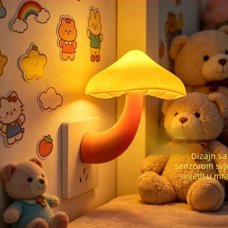 LED noćna svjetiljka u obliku gljive, utična, s senzorom svjetla, za spavaću sobu