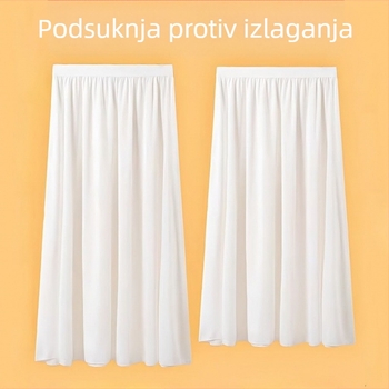 Duga plitka plisirana suknja s bijelom donjom, slojeviti dizajn za skromnost, ljeto