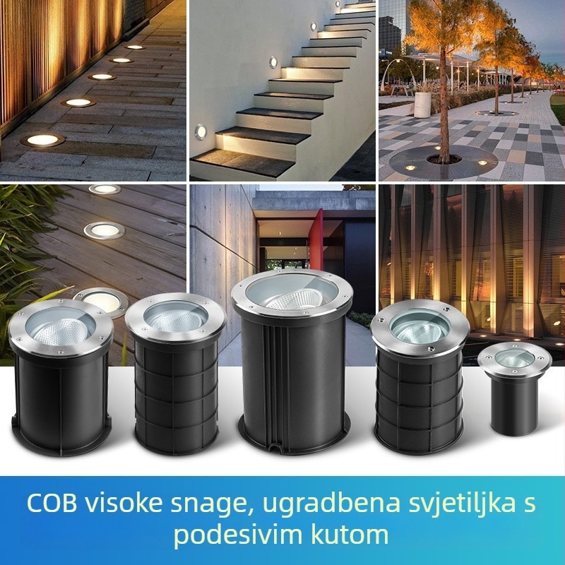 LED podzemno svjetlo s podesivim kutem za travu i biljke, vodootporno vanjsko ugrađeno svjetlo, kvadratni oblik, 3000K topla bijela, IP65