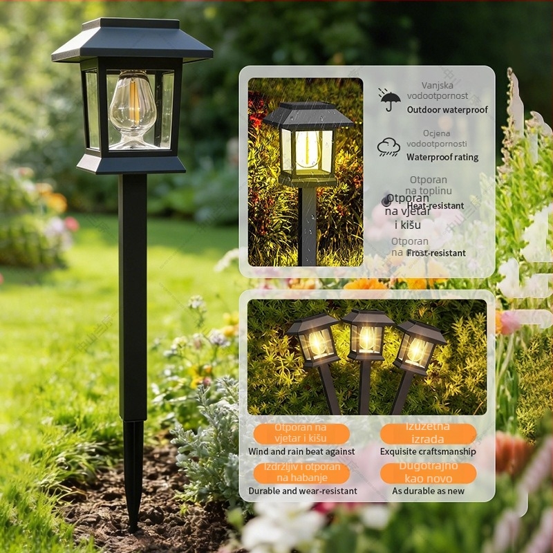 Solarna LED lampa za dvorište, plastična kvadratna lampa stila palače, vanjska dekorativna rasvjeta