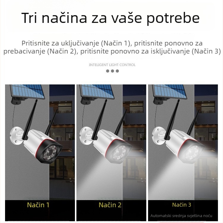 Solarna vanjska kamera za nadzor s infracrvenim svjetlomom, IP65 vodootpornost, senzor pokreta, vrtna svjetiljka