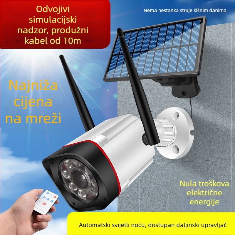 Solarna vanjska kamera za nadzor s infracrvenim svjetlomom, IP65 vodootpornost, senzor pokreta, vrtna svjetiljka