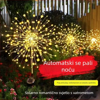 Solarne svjetiljke u obliku vatrometa, vodootporne za vanjsku upotrebu, svjetla u tlu s čepom za vrt, travu i balkon dekor