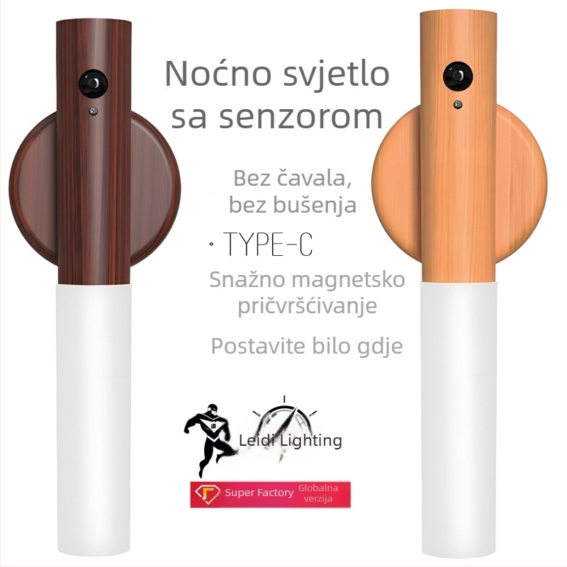 LED noćna lampa sa senzorom pokreta, kreativan stolni dizajn, punjiva zidna lampa za hodnike i vanjsku nužnu rasvjetu