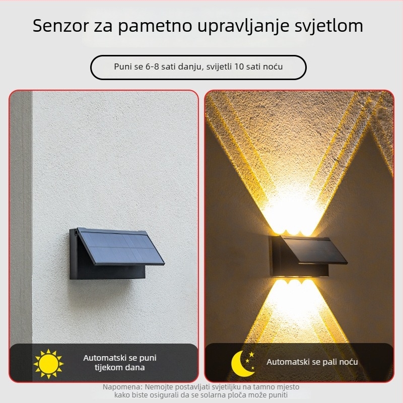 6-LED solarna svjetiljka za dvorište vile — zidna lampa za dvorište, spot za ogradu, osvjetljenje zida, vodootporan solarni panel