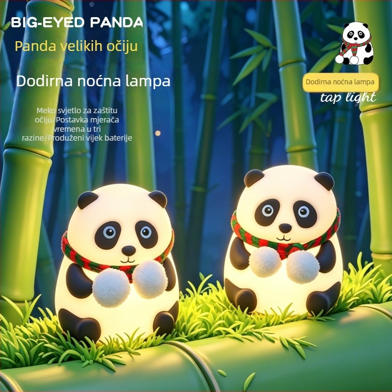 Panda noćna lampica za spavaću sobu – punjiva, senzor dodira, ambijentalno svjetlo, silikonsko sjenilo, savršen poklon za djecu