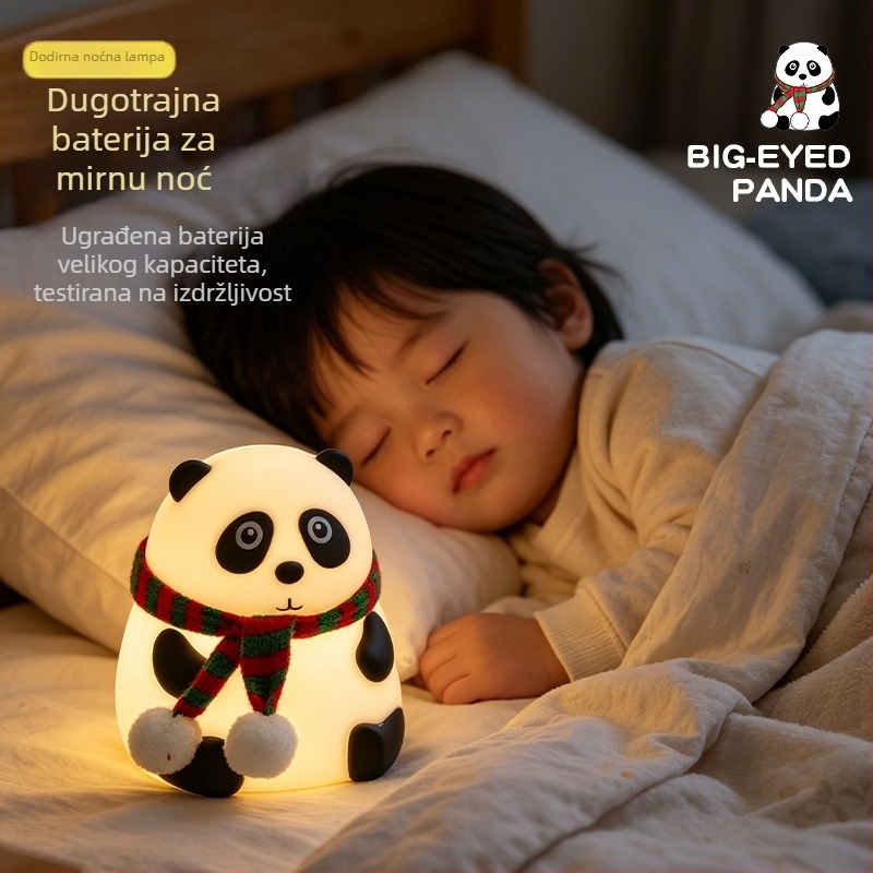 Panda noćna lampica za spavaću sobu – punjiva, senzor dodira, ambijentalno svjetlo, silikonsko sjenilo, savršen poklon za djecu