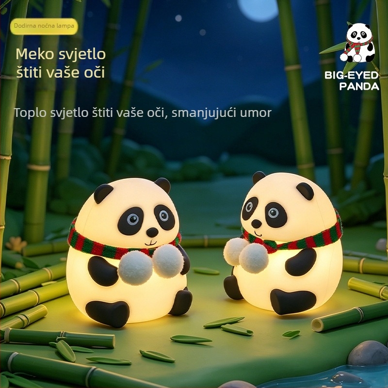 Panda noćna lampica za spavaću sobu – punjiva, senzor dodira, ambijentalno svjetlo, silikonsko sjenilo, savršen poklon za djecu