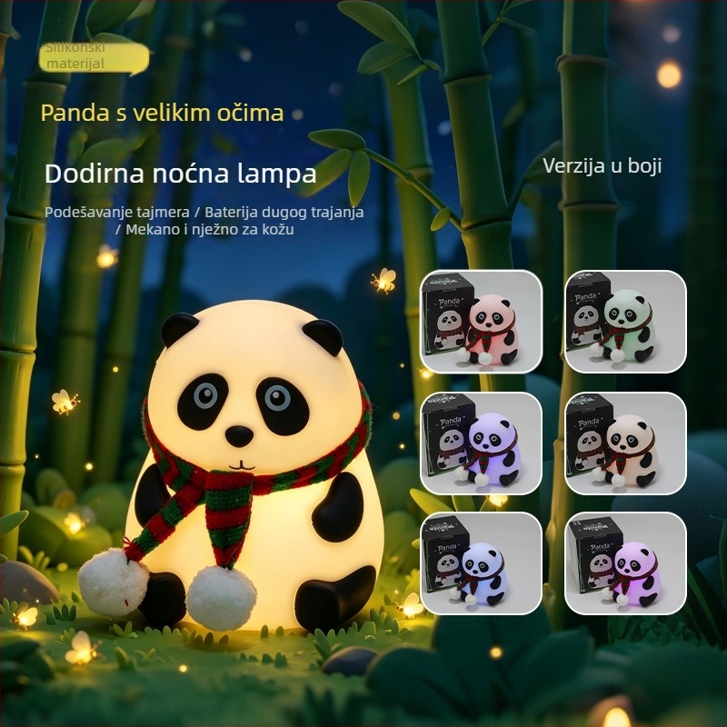 Panda noćna lampica za spavaću sobu – punjiva, senzor dodira, ambijentalno svjetlo, silikonsko sjenilo, savršen poklon za djecu