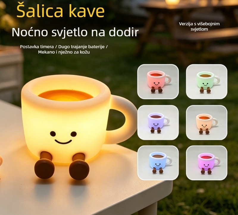 Silikonska noćna lampica u obliku šalice kave, moderna ambijentalna rasvjeta za spavaću sobu, dodirno upravljanje