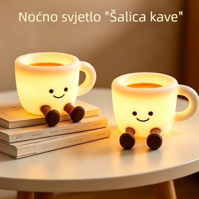 Silikonska noćna lampica u obliku šalice kave, moderna ambijentalna rasvjeta za spavaću sobu, dodirno upravljanje