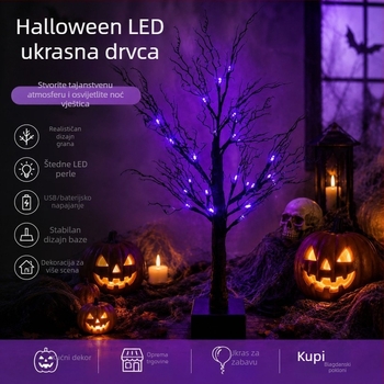 LED stablo sa umjetnim granama, 60 cm, 24 LED, IP44, unutarnja Halloween dekoracija