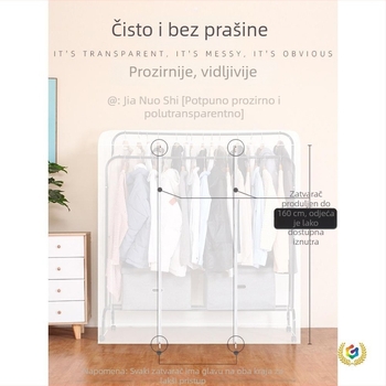Zaštitna navlaka za prašinu za podnu vješalicu za odjeću, s dvije šipke različite visine i jednom šipkom, produžena zaštita za kapute i jakne