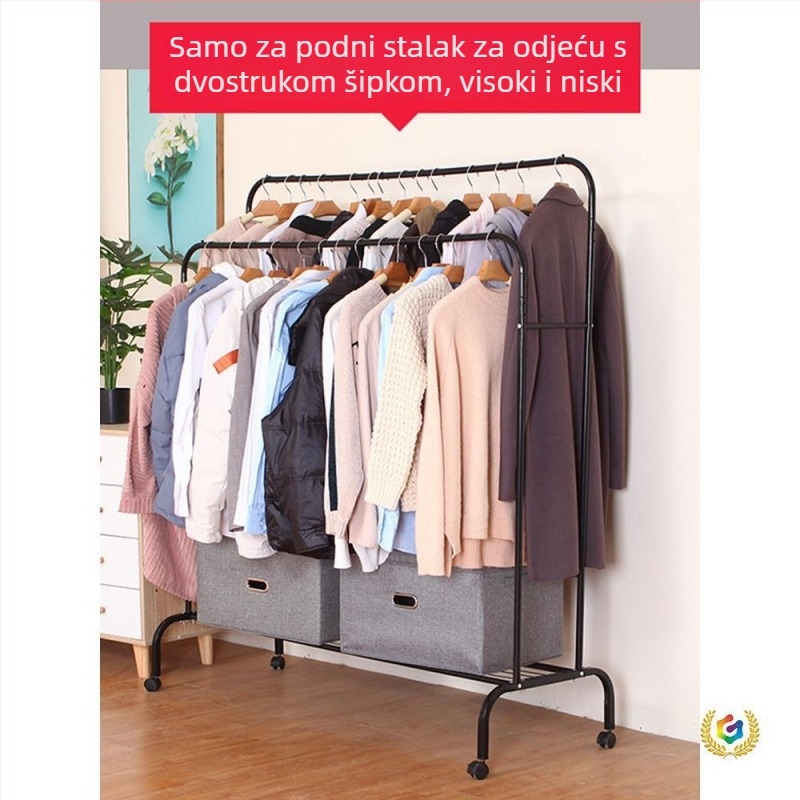 Zaštitna navlaka za prašinu za podnu vješalicu za odjeću, s dvije šipke različite visine i jednom šipkom, produžena zaštita za kapute i jakne