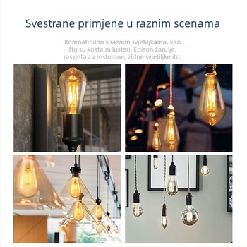 ST58 LED žarulja s ravnim filamentom, 2200K, Edison retro dekorativna žarulja