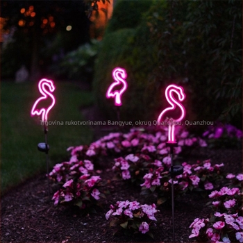 Solarna flamingo neon LED svjetiljka za dvorište – vodootporna vanjska dekorativna rasvjeta za travnjak