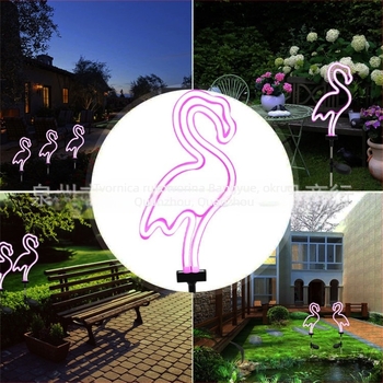 Solarna flamingo neon LED svjetiljka za dvorište – vodootporna vanjska dekorativna rasvjeta za travnjak