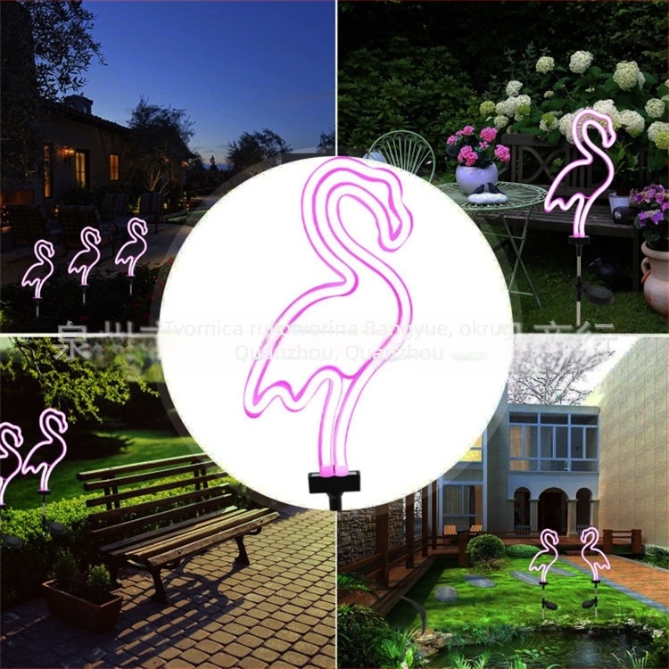 Solarna flamingo neon LED svjetiljka za dvorište – vodootporna vanjska dekorativna rasvjeta za travnjak