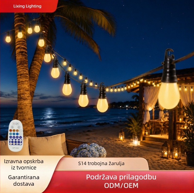 S14 LED niz lampica s Bluetooth upravljanjem za vanjski dvorište i vrt, dvobojno LED osvjetljenje