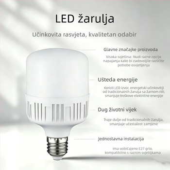 LED žarulica s energetskom uštedom, E27 velik navoj, bijela svjetlost za kućno osvjetljenje, pogodna za skladište i radionu