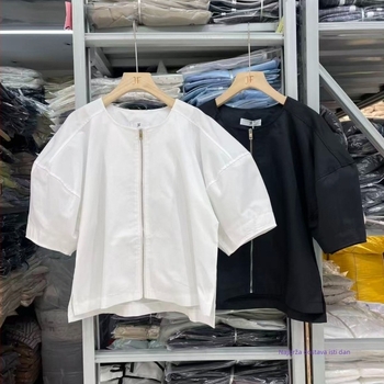 Ženski kratki kaput u korejskom chic stilu za gradski stil, lagani ljetni top s okruglim izrezom i rukavima lampionskog stila